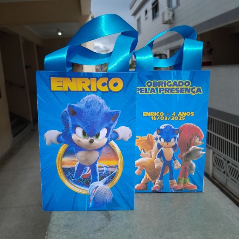 Kit 20 Sacolinhas Personalizada Sonic Lembrancinha Festa Aniversário