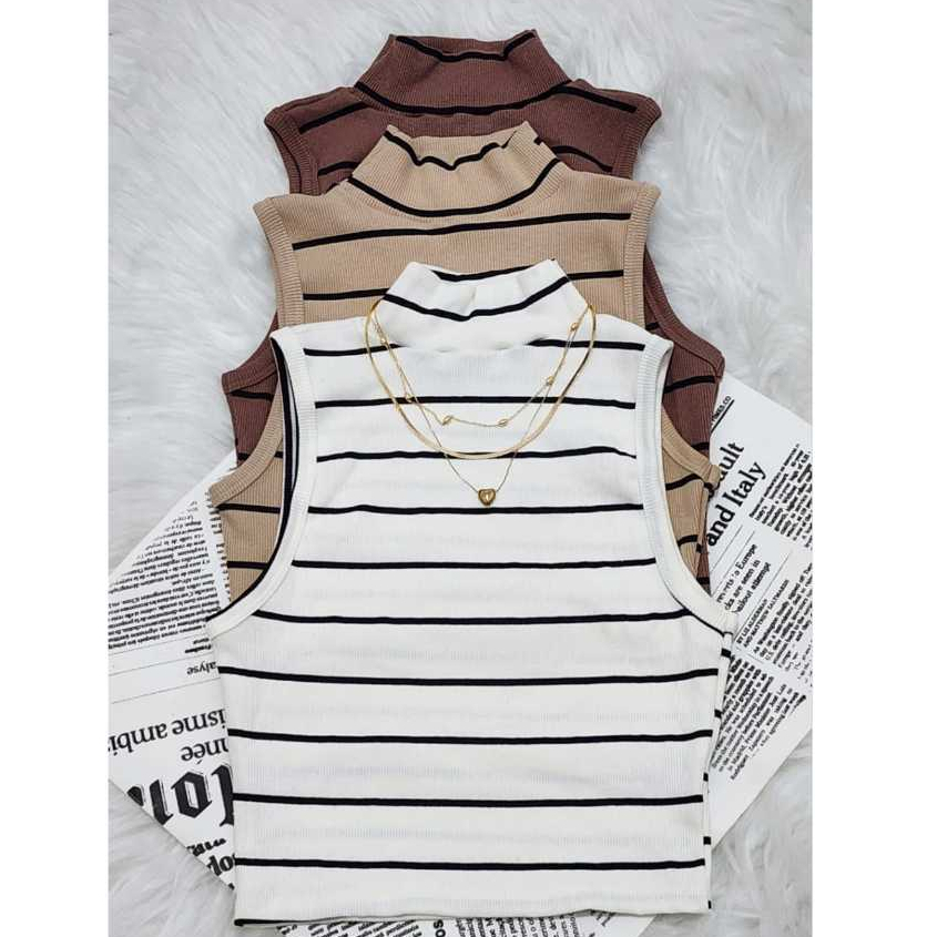 blusa regata cropped gola alta tecido canelado listras