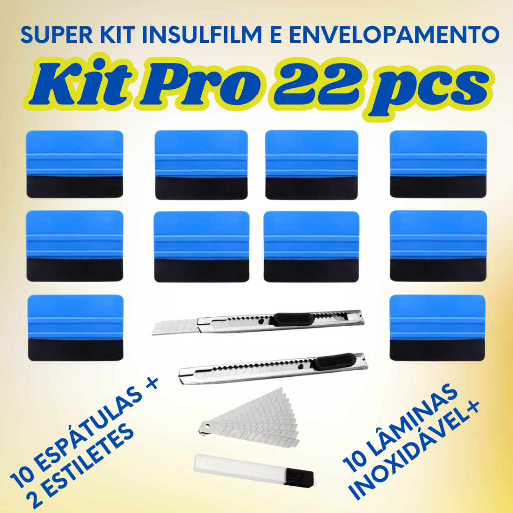 Kit Insulfilm Envelopamento Papel Contact Profissional 10 Espatulas com Feltro 10 Lâminas 2 Estilete em Oferta na Shopee