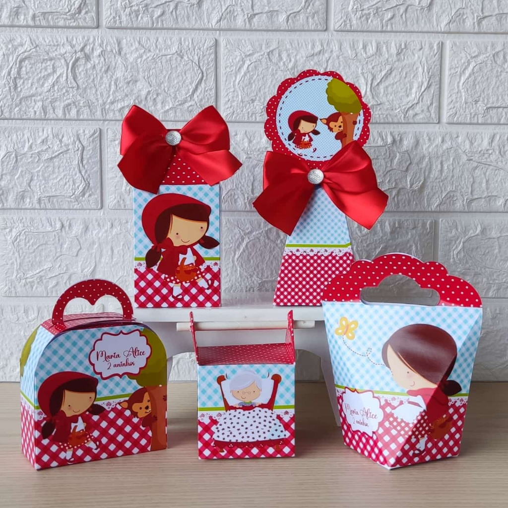 Kit Personalizados caixinhas CHAPEUZINHO VERMELHO  Lembrancinhas aniversário-Festa PEGUE E MONTE