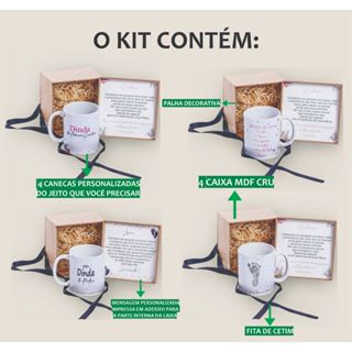 Kit Convite 4 Caneca Brinde Caixa MDF Dinda Dindo Batismo Personalizado Xícara em Oferta na Shopee