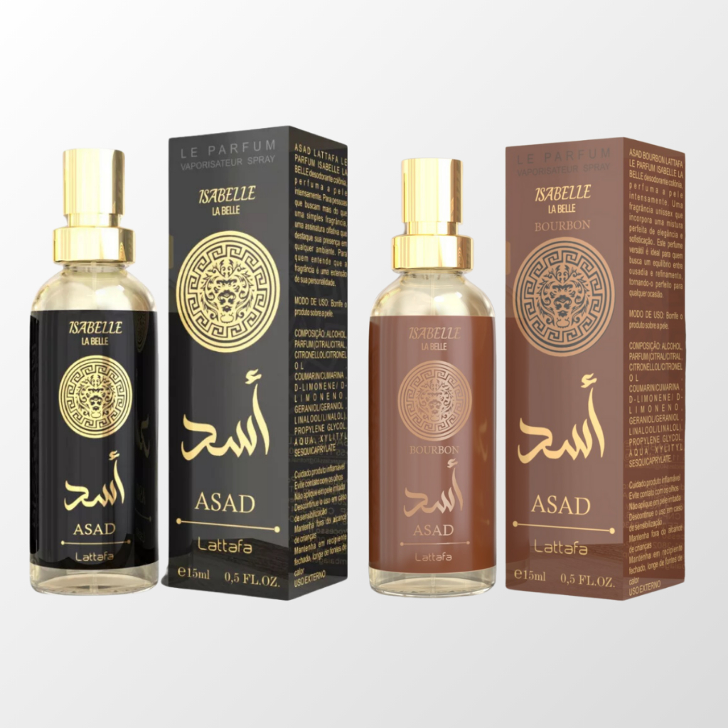 Perfume Asad 15ml + Asad Bourbon 15ml - Isabelle la Belle EDP - Perfume Arabe Para Bolso