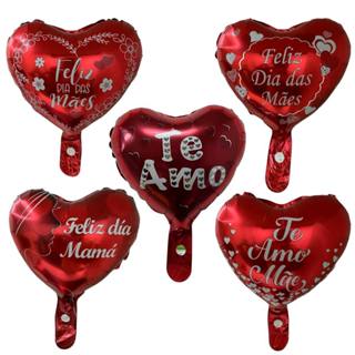 50 Balão Metalizado Coração Vermelho Feliz Dia Das Mães Mãe Te Amo 30cm em Oferta na Shopee
