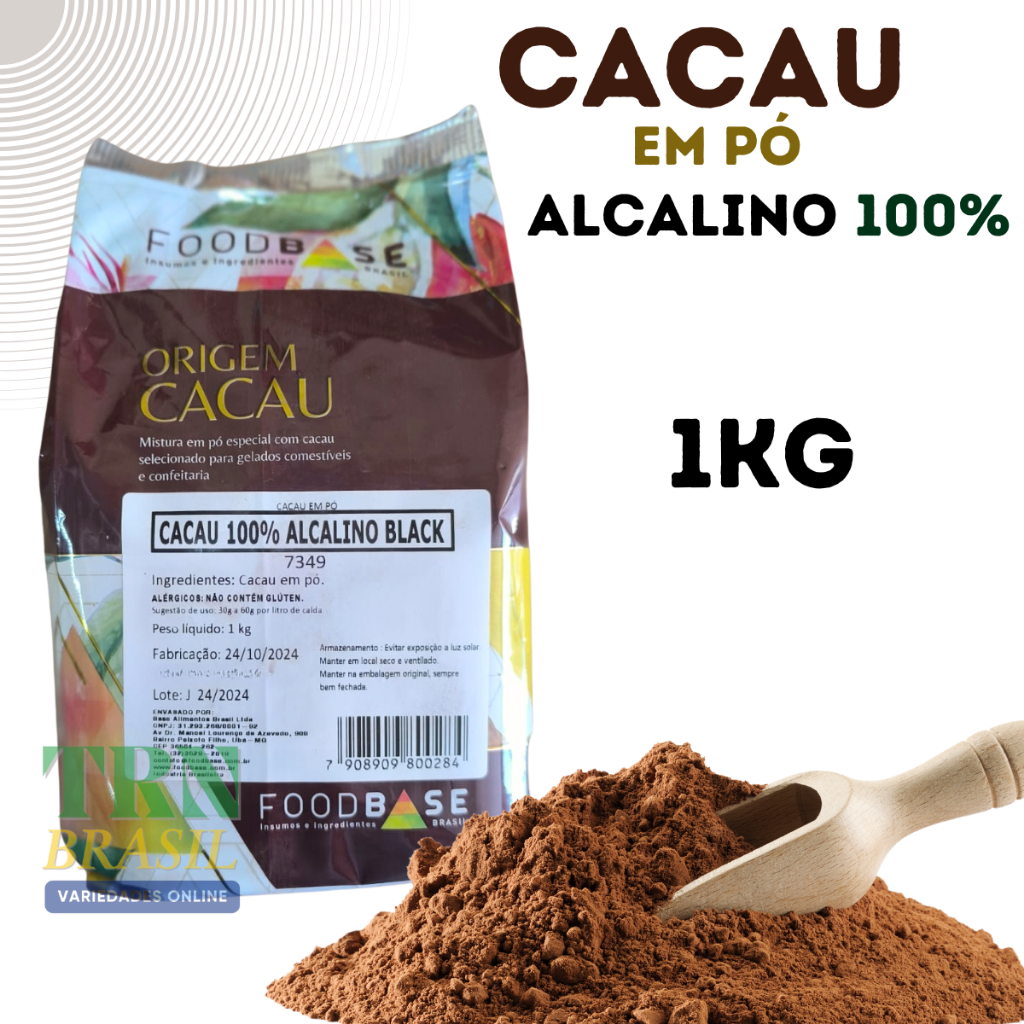 Cacau 100% Alcalino Black Em Pó 1kg Para Gelados Comestíveis Sorvetes E Confeitaria