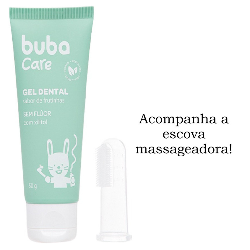 Gel Dental Buba infantil sem flúor com escova massageadora Buba Care