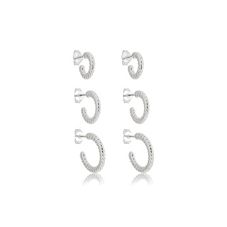 Trio de brincos argolas trabalhadas banhado à prata 925 em Oferta na Shopee