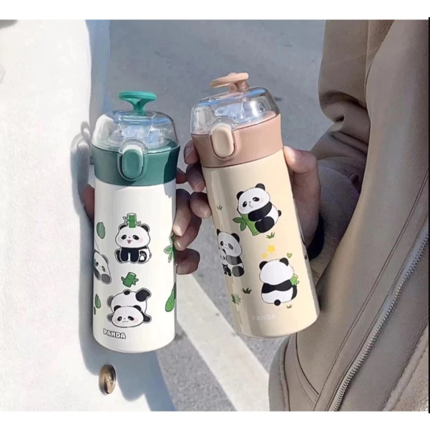 Garrafa Térmica Com Canudo Estampa Panda Aço Inox 500ml em Oferta na Shopee