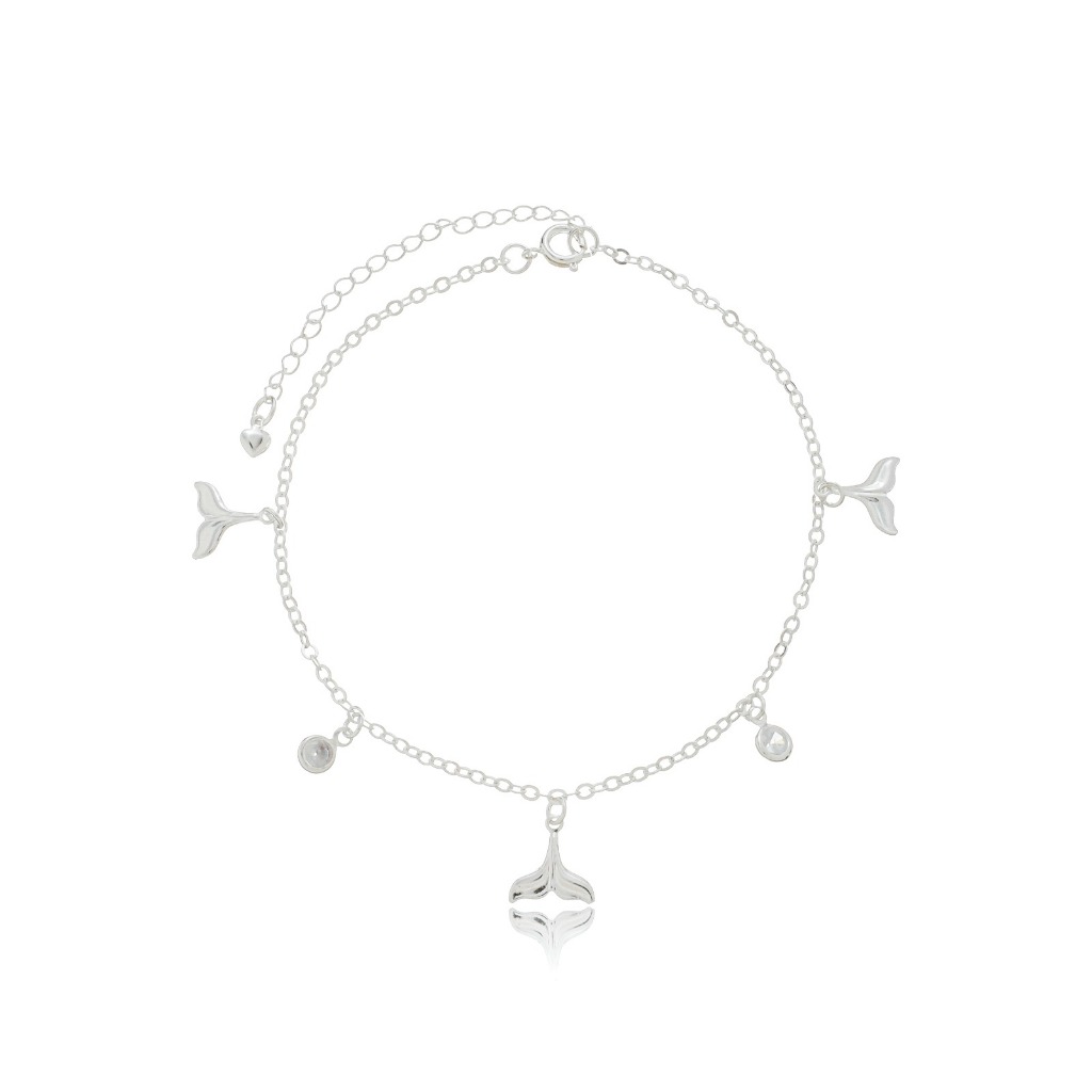 Tornozeleira sereia e pedrinhas banhada à prata 925 em Oferta na Shopee