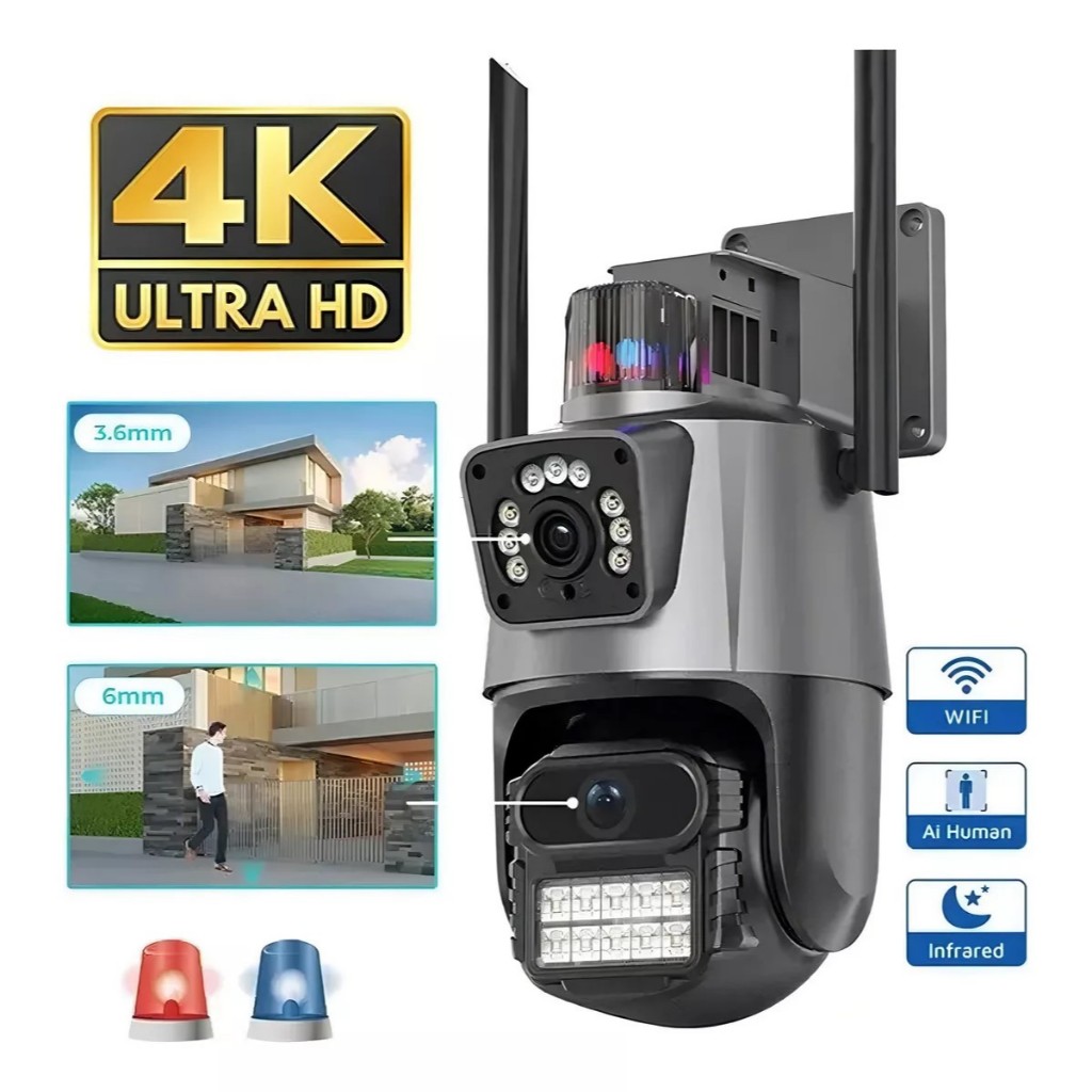 Câmera Segurança Ip Zyhum P11-qq6 Lente Dupla 6mp App Icsee Cor Preto