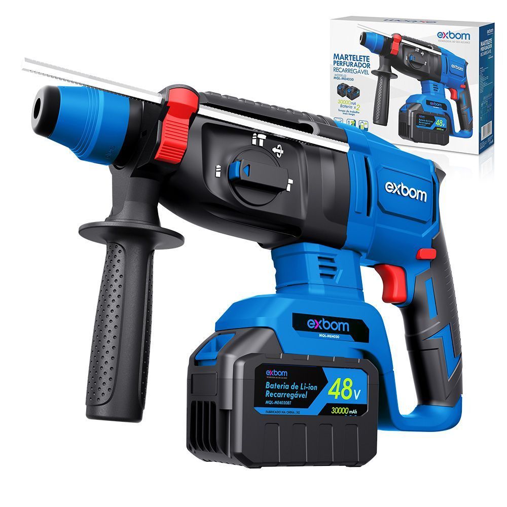 Martelete Perfurador Brushless a Bateria e Recarregável 4 em 1 2.3Joules  EXBOM / MQL-ME4030