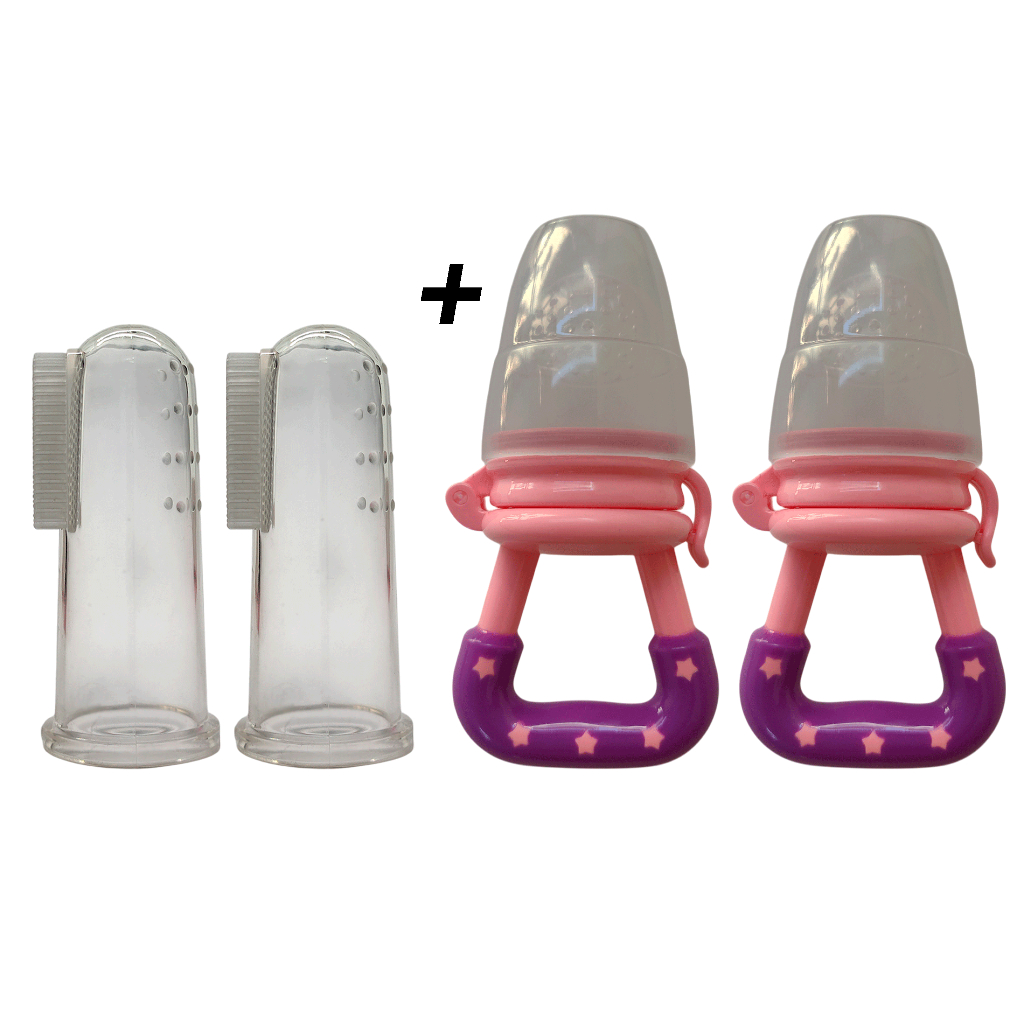 Kit 4 Pçs Escova Dedeira Bebê e Chupeta Alimentadora