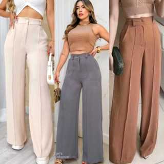 Calça Feminina Calça Pantalona Feminina pluzise Wide Leg Duna com Botão