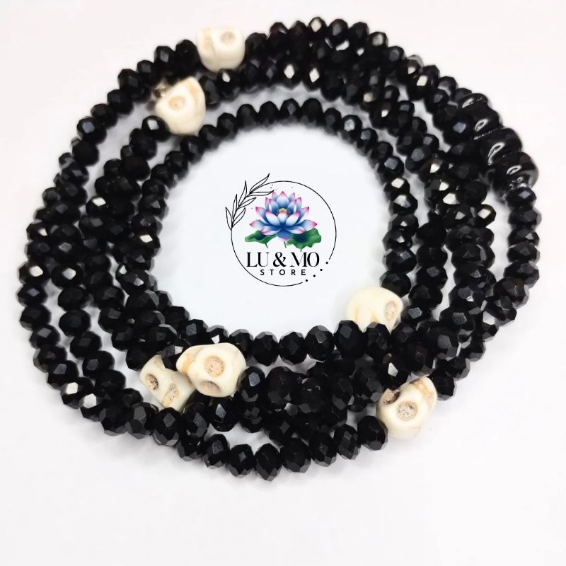 Colar Guia Proteção Exu Caveira João Caveira Tatá Caveira Cristal 6mm Umbanda e Candomblé Com e Sem Firma