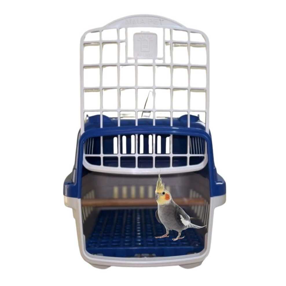 CAIXA TRANSPORTE PASSEIO PARA PASSÁROS COM POLEIRO E GRADINHA ANTI-SUJEIRA