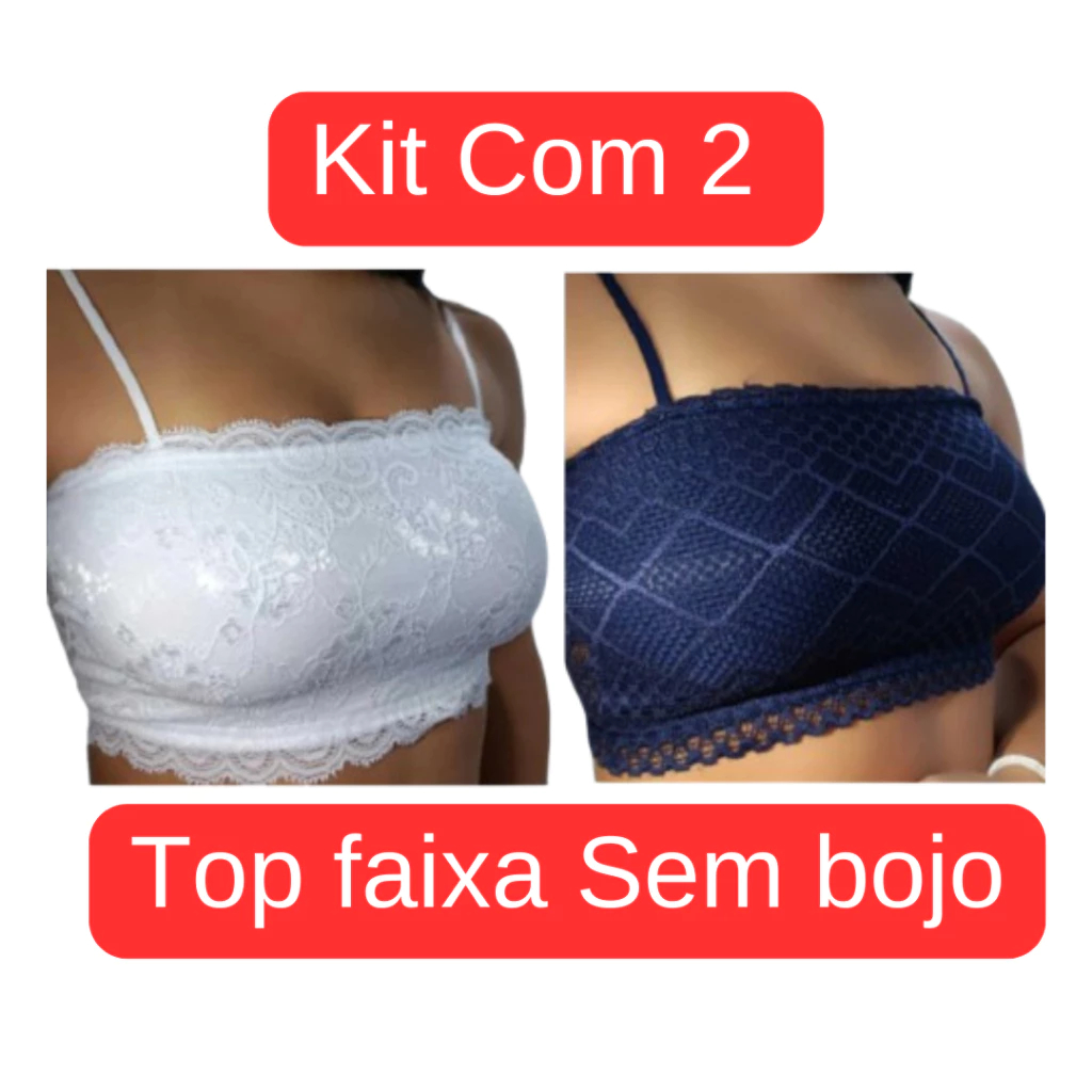 Kit Com 2 Top faixa Sem bojo Com Renda Cropped feminino em Oferta na Shopee
