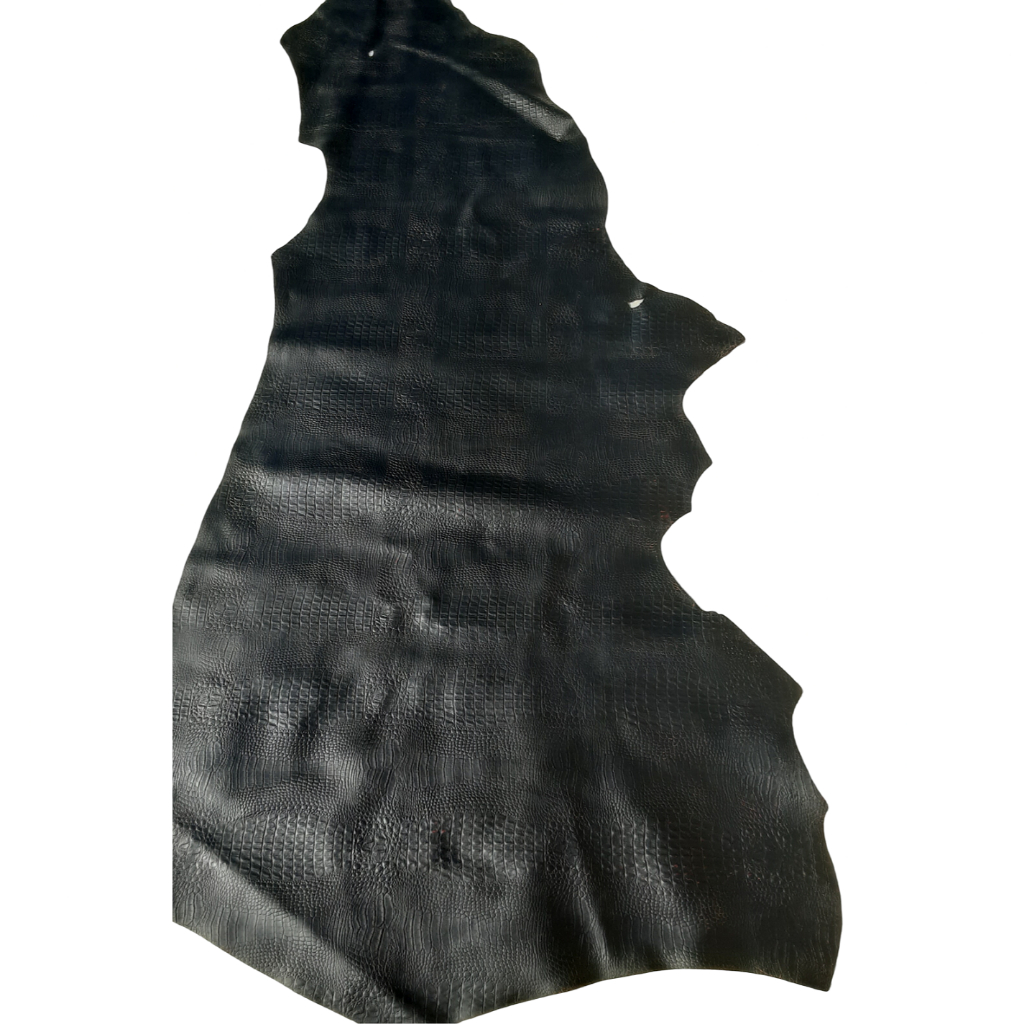 Pele Couro Vaqueta Estampa Croco / Jacaré em Alto Relevo cor Preta - Direto do Curtume