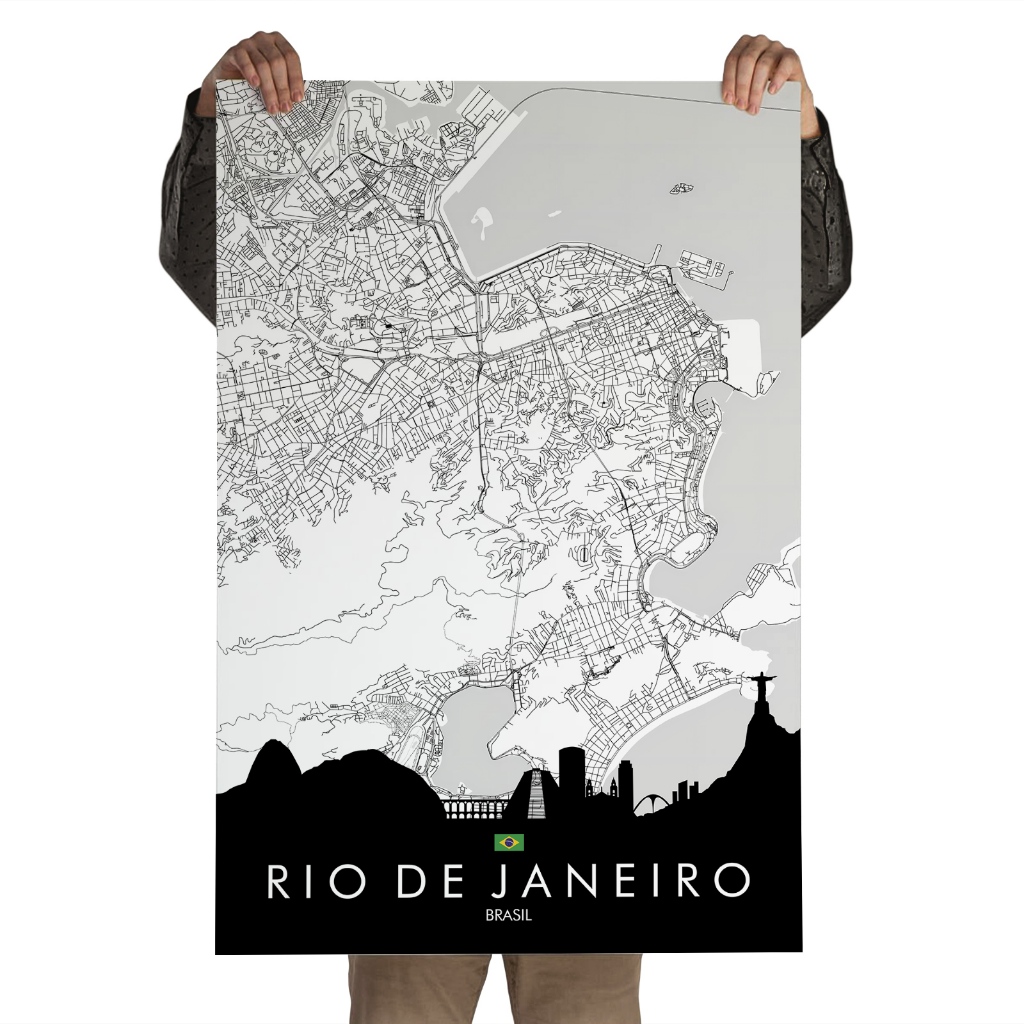 Poster Autoadesivo Rio de Janeiro, Mapa Urbano, Praia, Natureza, Carnaval, Pão de Açúcar, Cristo Redentor
