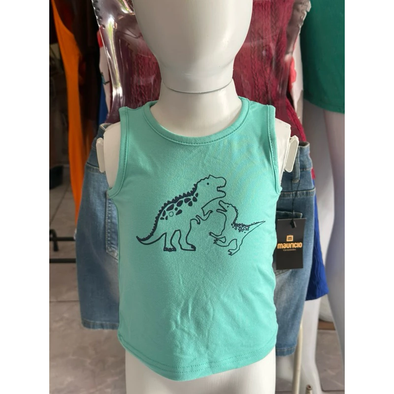 Camiseta regata infantil masculino estampa dinossauros