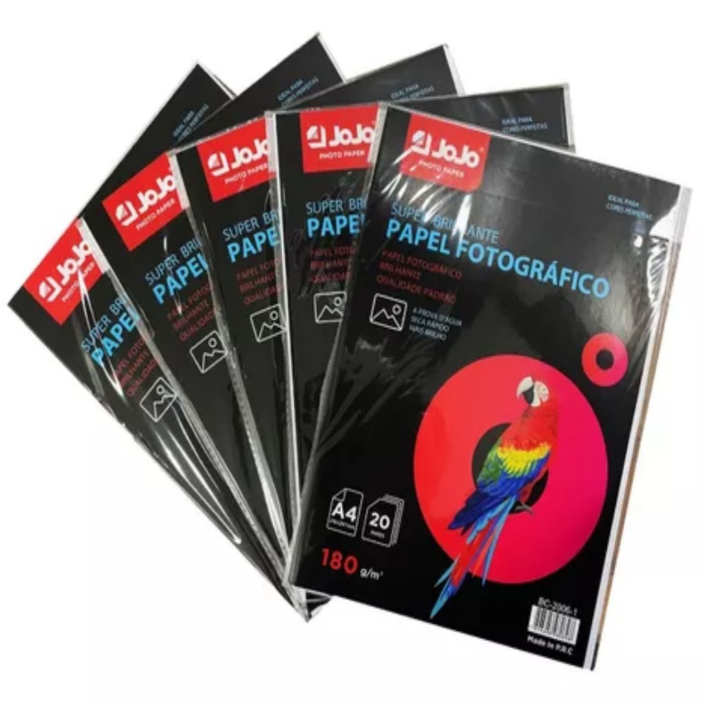 200 folhas Papel Fotográfico 180g A4 Glossy Jojo.