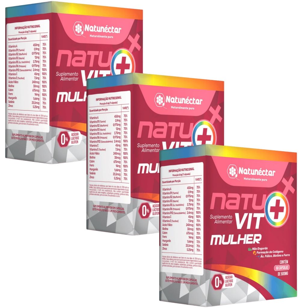 Kit Combo 3 Unidades Natuvit Mulher Multivitamínico - 180 Cápsulas