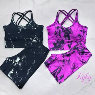 Kit 2 Conjuntos Top e Shorts Tie Dye Marmorizado Fitness Academia Dança Ciclismo Degrade Meia Coxa em Oferta na Shopee