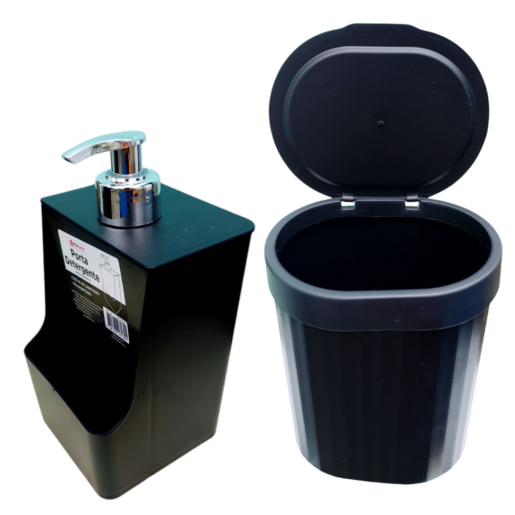 Conjunto Dispenser Detergente e Lixeira Pia 2,5 Litros Organização Banheiro Cozinha