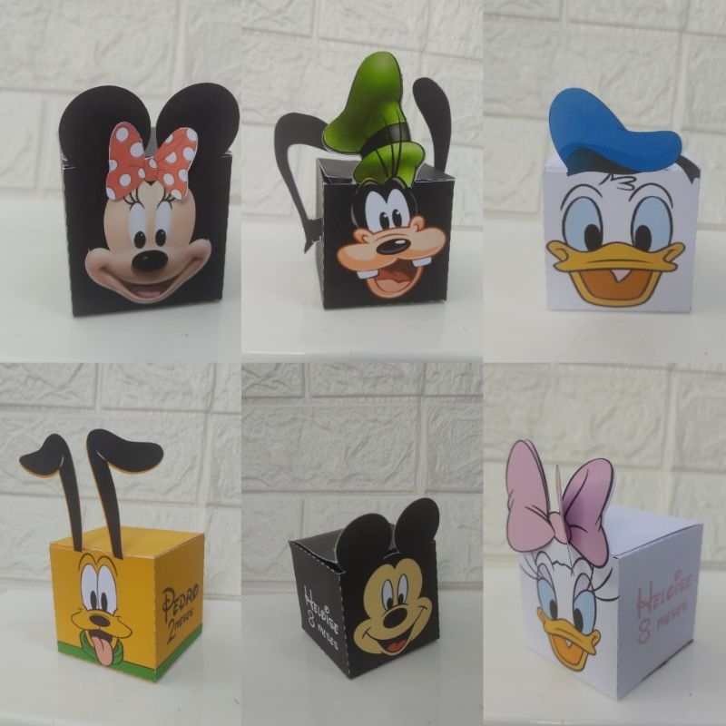 Caixas cubo Personalizadas tema Turma Minnie e Mickey, rostinho turma da Minnie , caixa cubo Minnie, Mickey Decoração