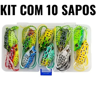Isca artificial kit com 10 unidades+ estojo ou 5 unidades sem estojo sapo pesca traíra, tucunaré, black bass, trairão em Oferta na Shopee