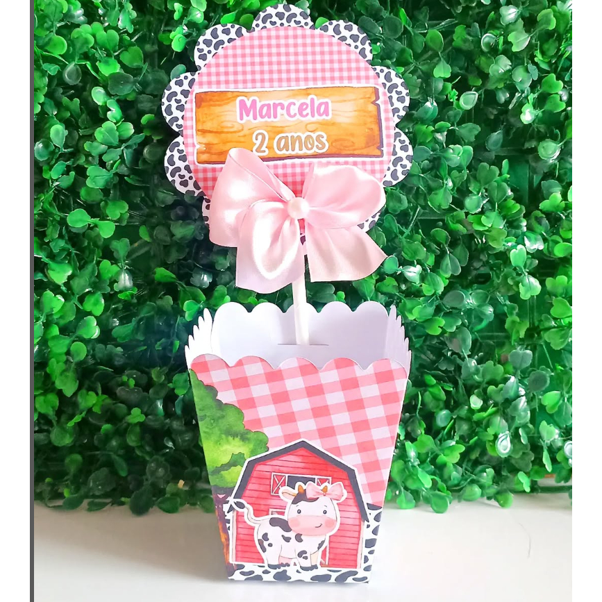 Kit Centro de mesa Cachepot personalizado  Fazendinha Vermelha Menina  Festa-Lembrancinhas-Aniversario