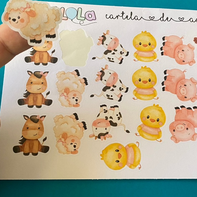 100 apliques de adesivos medidas 2,5cm a 3,0cm fazendinha menina aquarela pronta entrega
