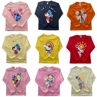 Kit 5 Camisetas Infantil Feminina Manga Comprida Com Estampa Desenhos Menina Frio Inverno Meia Estação 2 à 8 Anos