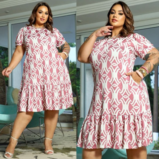 Vestido PLUS SIZE feminino adulto curto estampado manga curta babado moda verão dia a dia ...