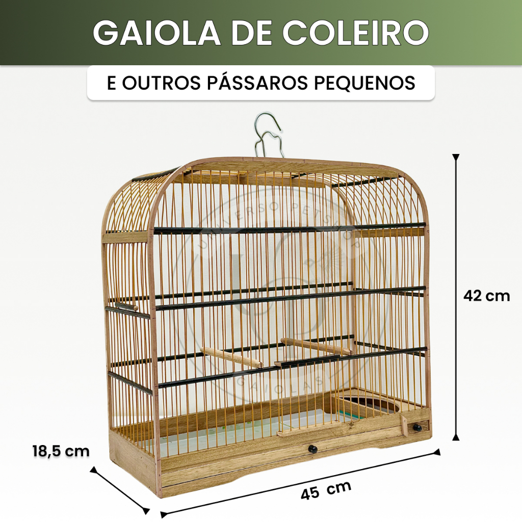 Gaiola de Coleiro 45cm com Coxo Baixo Alumínio Madeira Fibra Bege com Preta Papacapim