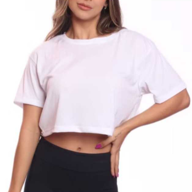 CROPPED FEMININO 100% ALGODÃO BÁSICO LISO GOLA REDONDA em Oferta na Shopee
