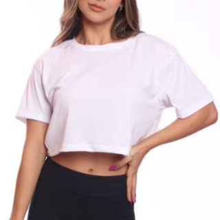 CROPPED FEMININO 100% ALGODÃO BÁSICO LISO GOLA REDONDA em Oferta na Shopee