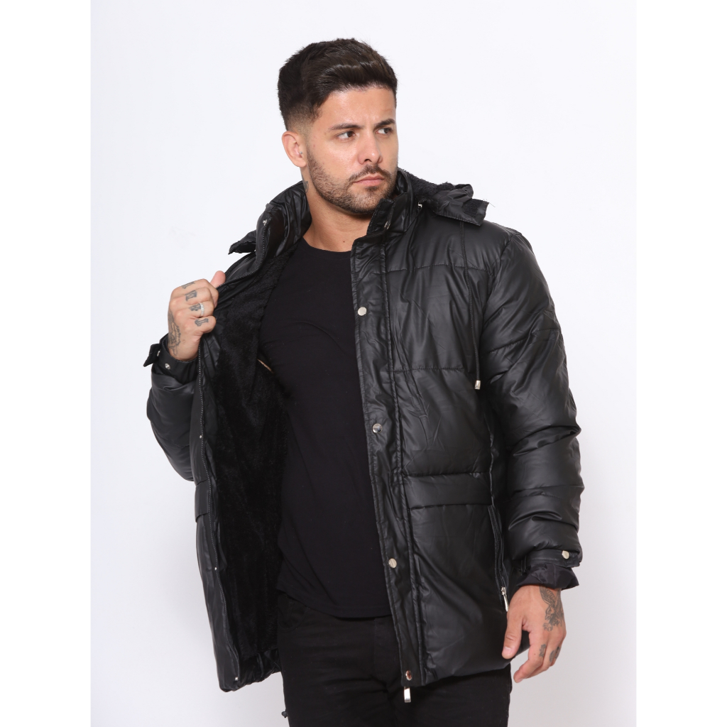 jaqueta bobojaco masculina de motoqueiro impermeável de nylon toda forrada de pelinhos por dentro com capuz removível