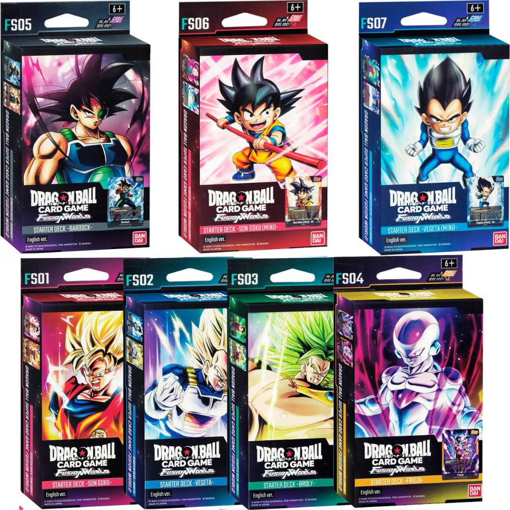 Kit 7 Dragon Ball Starter Deck Goku Bardock Vegeta Frieza Broly Mini Daima Card Game Inglês