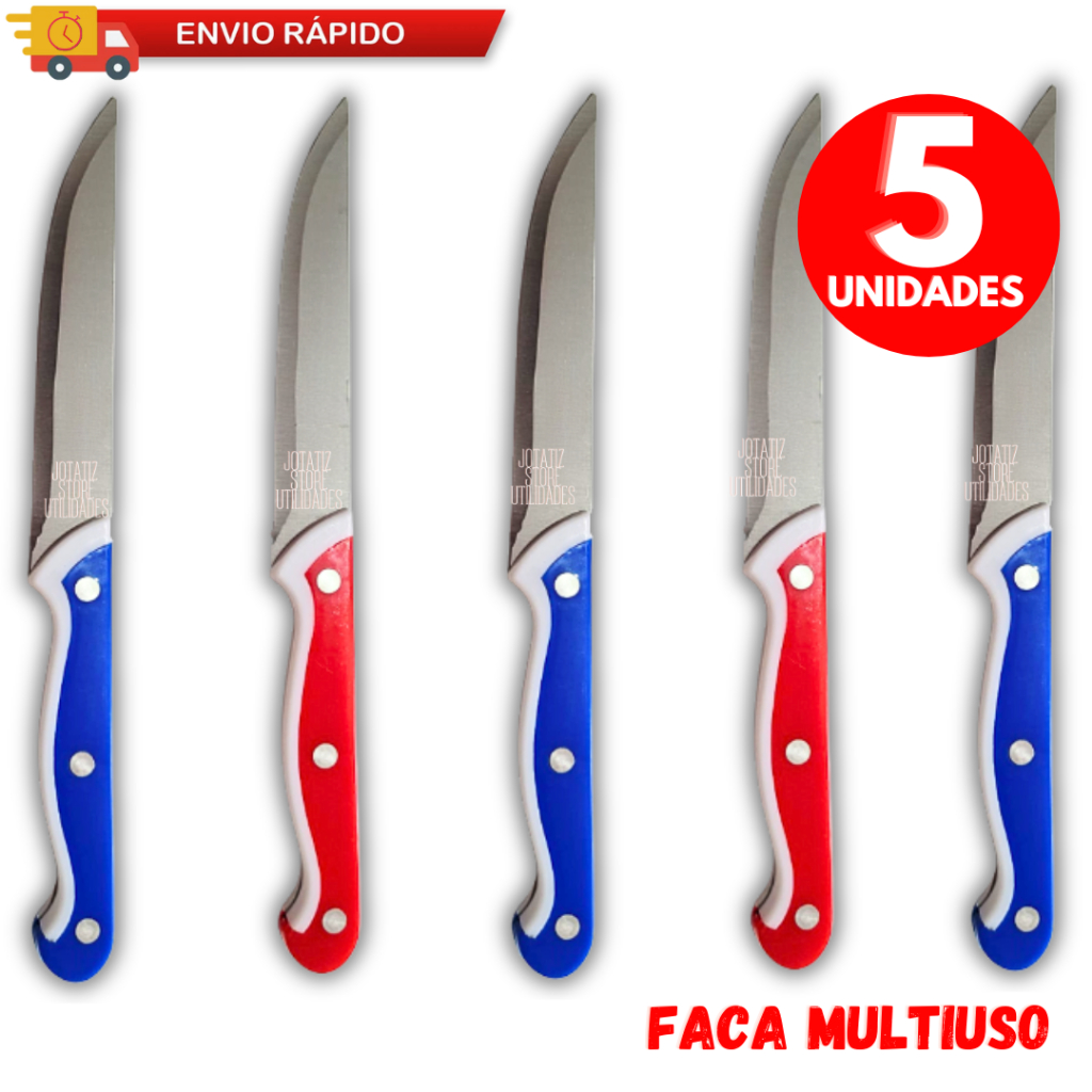 Jogo De 06/ 05/ 04 Faca De Cozinha Inox Profissional 5" Do Chef Cabo Colorido 23cm P/ Casa Cozinha Restaurantes