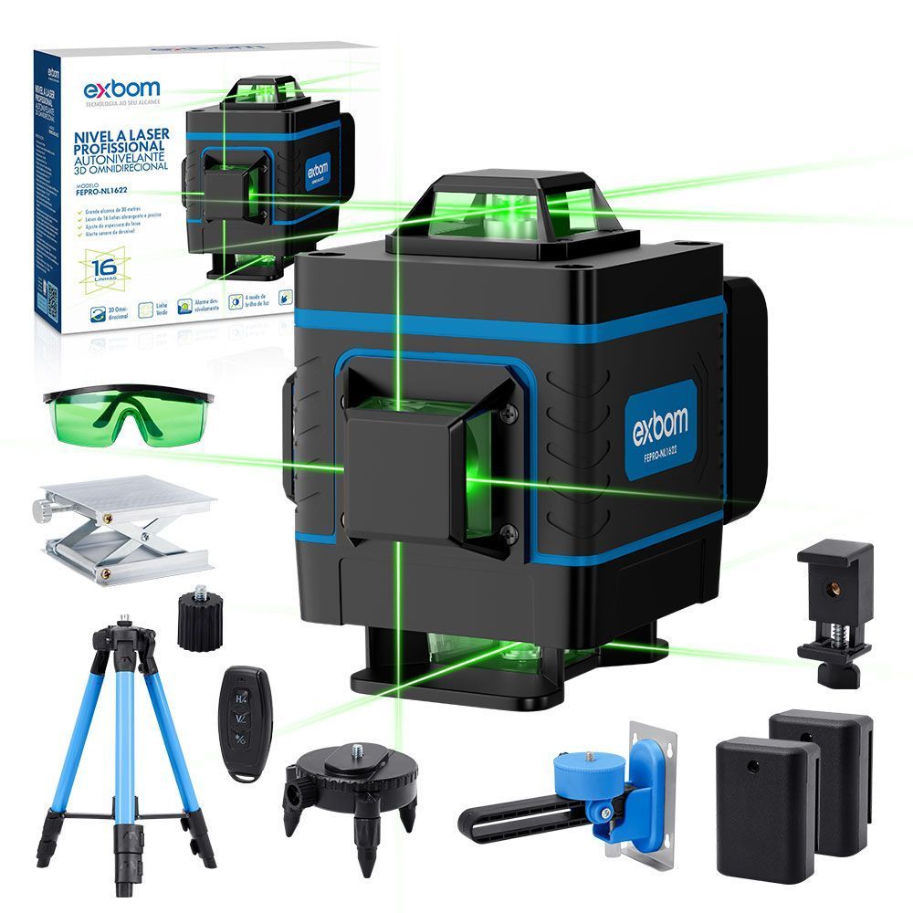 Nível Laser 4D de 16 Linhas IP54 auto nivelamento Medição Inclinada FEPRO-NL1622 EXBOM