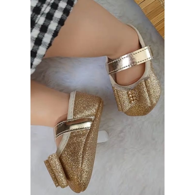 Sapatilha dourada bebê menina sapatinho de ouro feminino bebe recém nascido sandalinha BB calçado