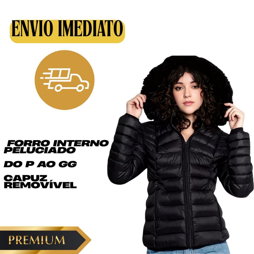 Jaqueta Puffer Peluciada Forrada Feminino Premium Inverno