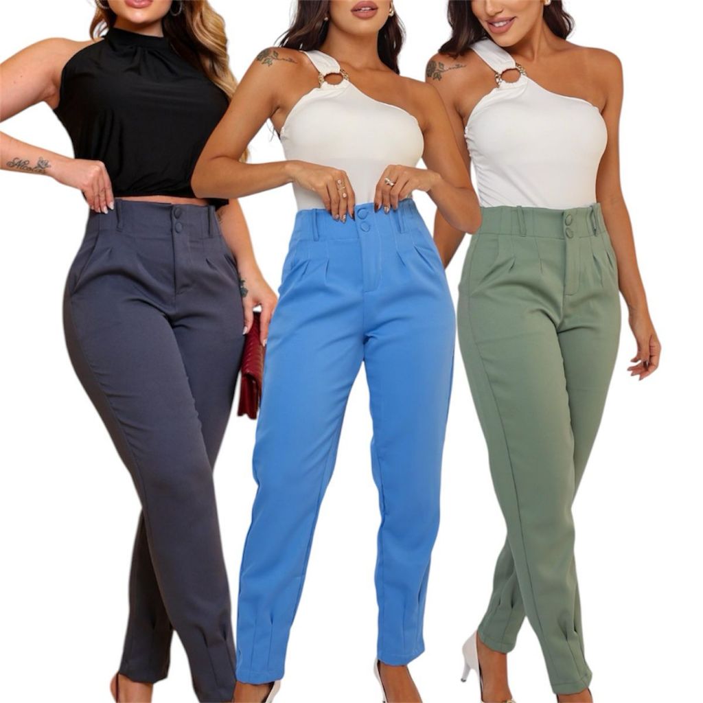 calça social feminina cintura alta alfaitaria em Oferta na Shopee