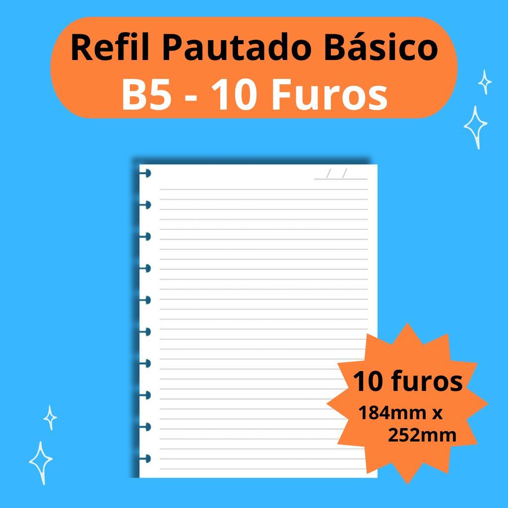 Refil Pautado B5 10 Furos para Caderno de Disco em Oferta na Shopee