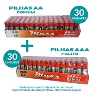 kit 30 pilhas AAA  +  30 pilhas AA em Oferta na Shopee