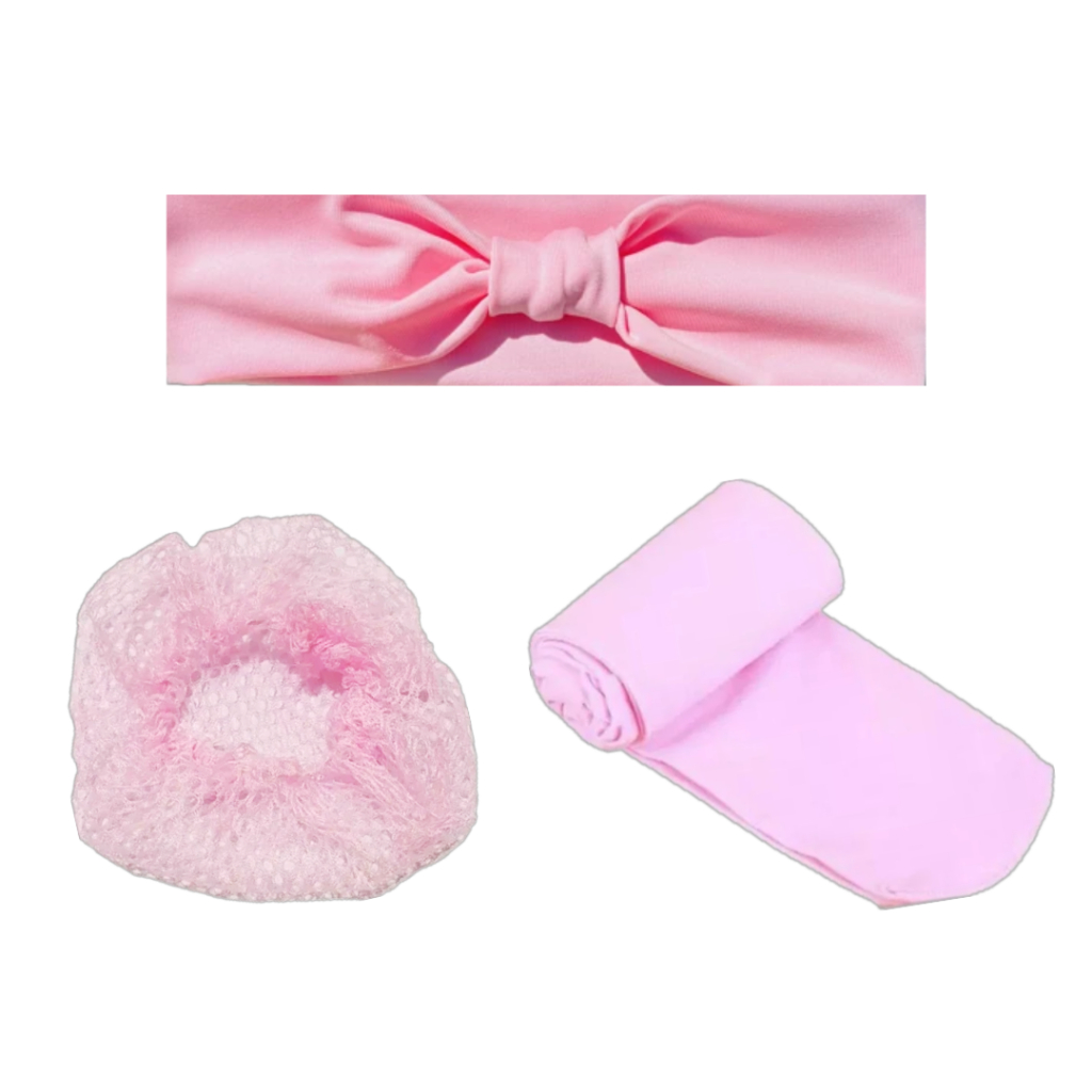Kit Acessórios Ballet Infantil Com 3 Peças: Faixa + Rede + Meia Calça