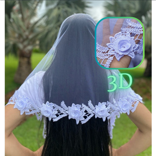 Véu CCB Congregação Renda Guipir 3D Tule Transparente Redondo Bico Mod-048 em Oferta na Shopee