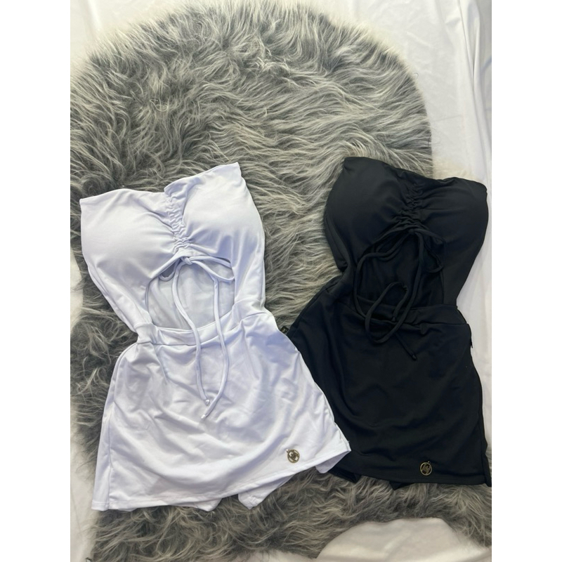 Macaquinho vestido estilo macacão tomara que caia com bojo HAPPYCAT Natal e ano novo preto vermelho e branco