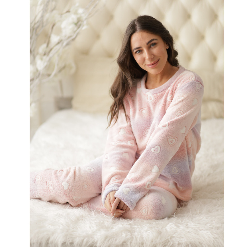 Smara Modas Pijama Feminino Fleece Longo Peludinho Ted Quentinho Inverno Fechado Presentes