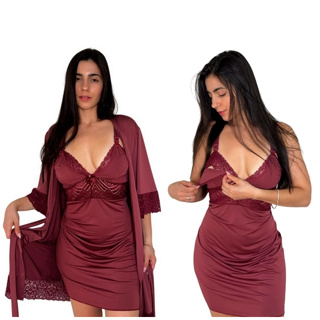 Kit pós parto - Saída Maternidade - Robe Luxo + Camisola de amamentação Confortável em Oferta na Shopee
