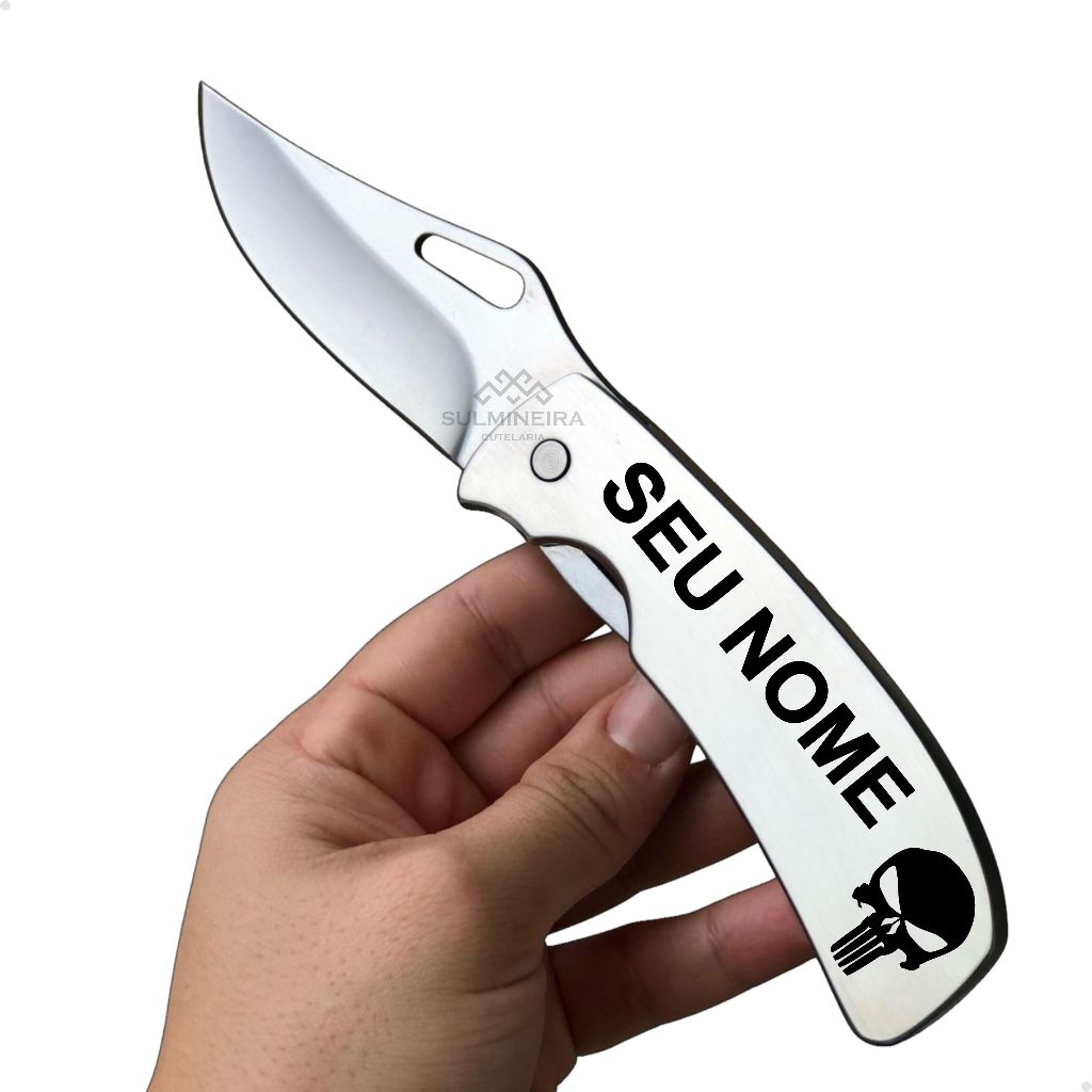 Canivete Monobloco De Bolso Personalizado Com Clip Artesanal Integral Aço Inox Premium Tipo Elmo